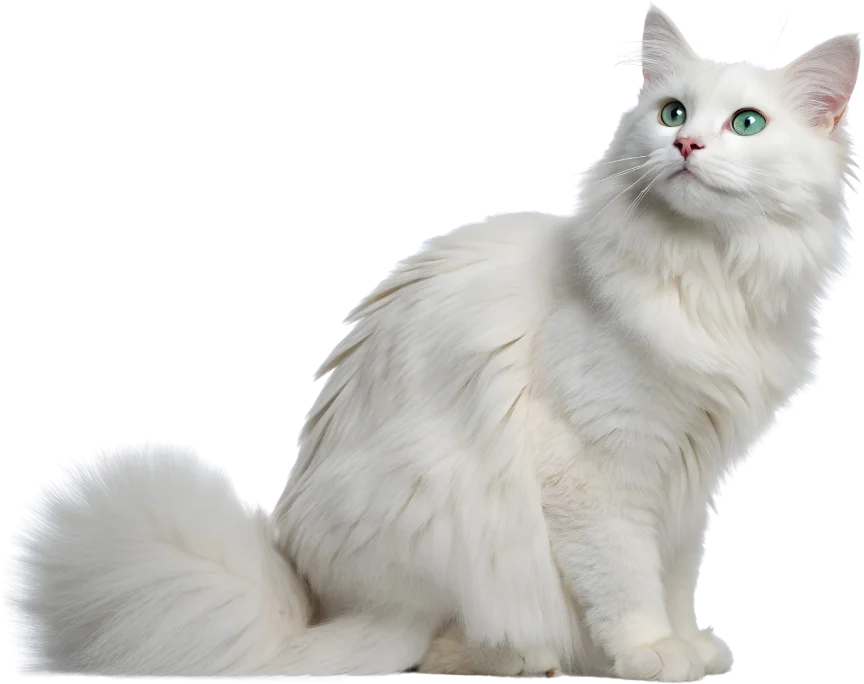 一只坐着的白色长毛猫，眼睛明亮。