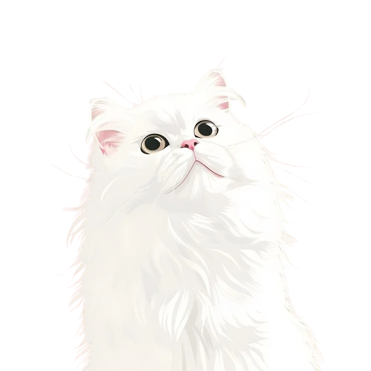 一只白色长毛猫仰望天空，背景透明。